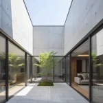 積水ハウスのコートハウス設計による、リビングルームと一体化したプライベートな中庭（コート）。自然光が降り注ぎ開放感を演出している