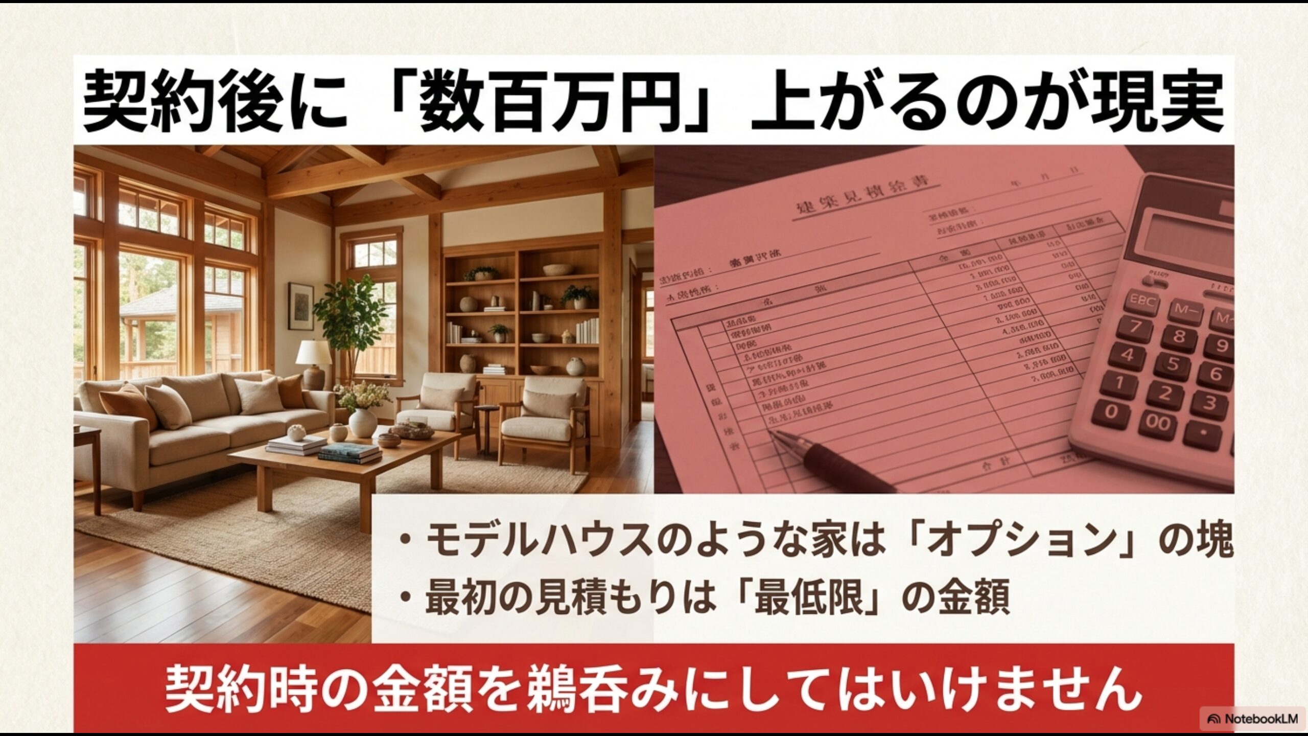 住友林業は契約後に数百万円見積もりが上がるのが現実でありモデルハウスはオプションの塊