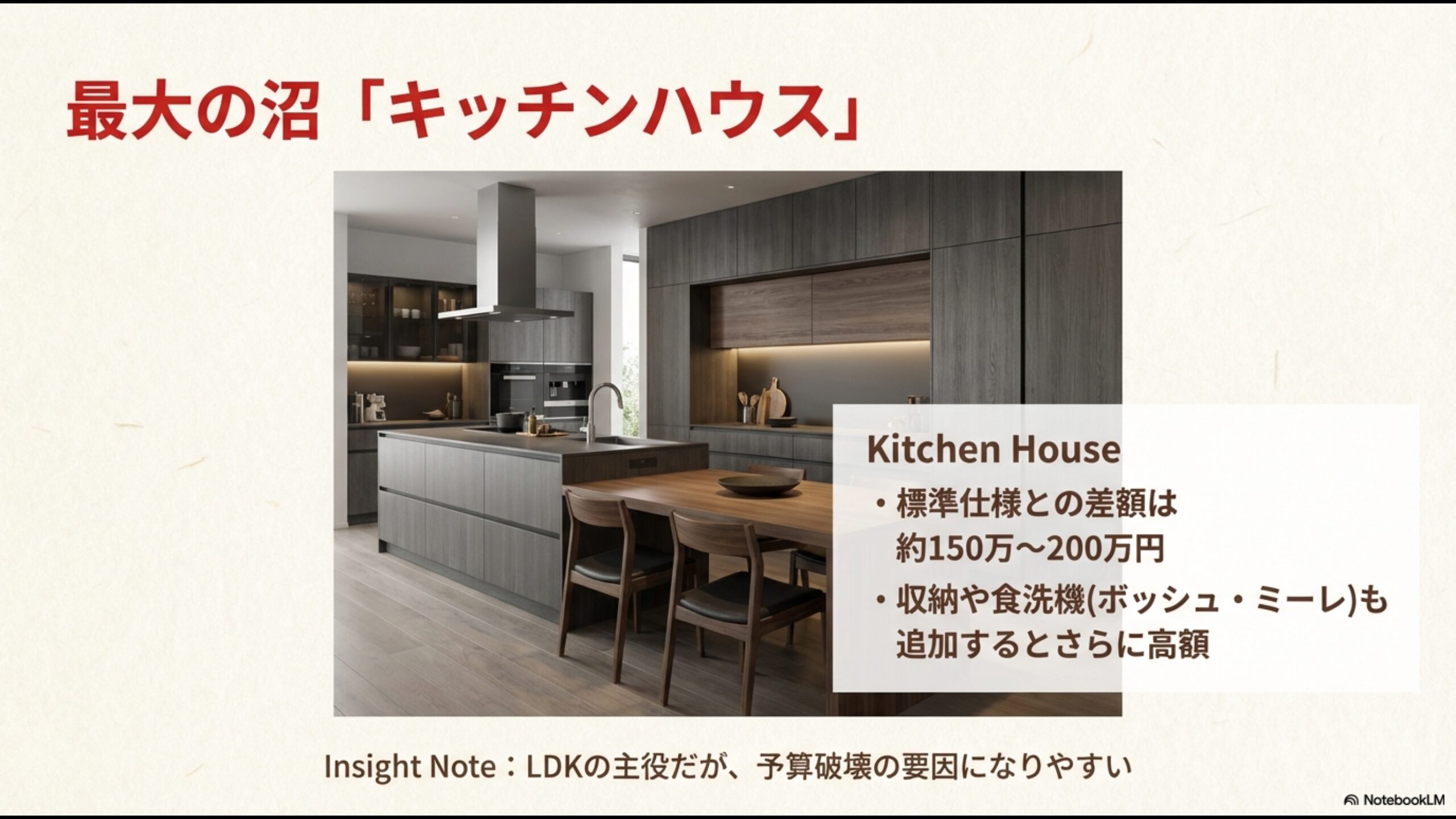 キッチンハウスの導入は標準仕様との差額で約150万〜200万円の増額になる