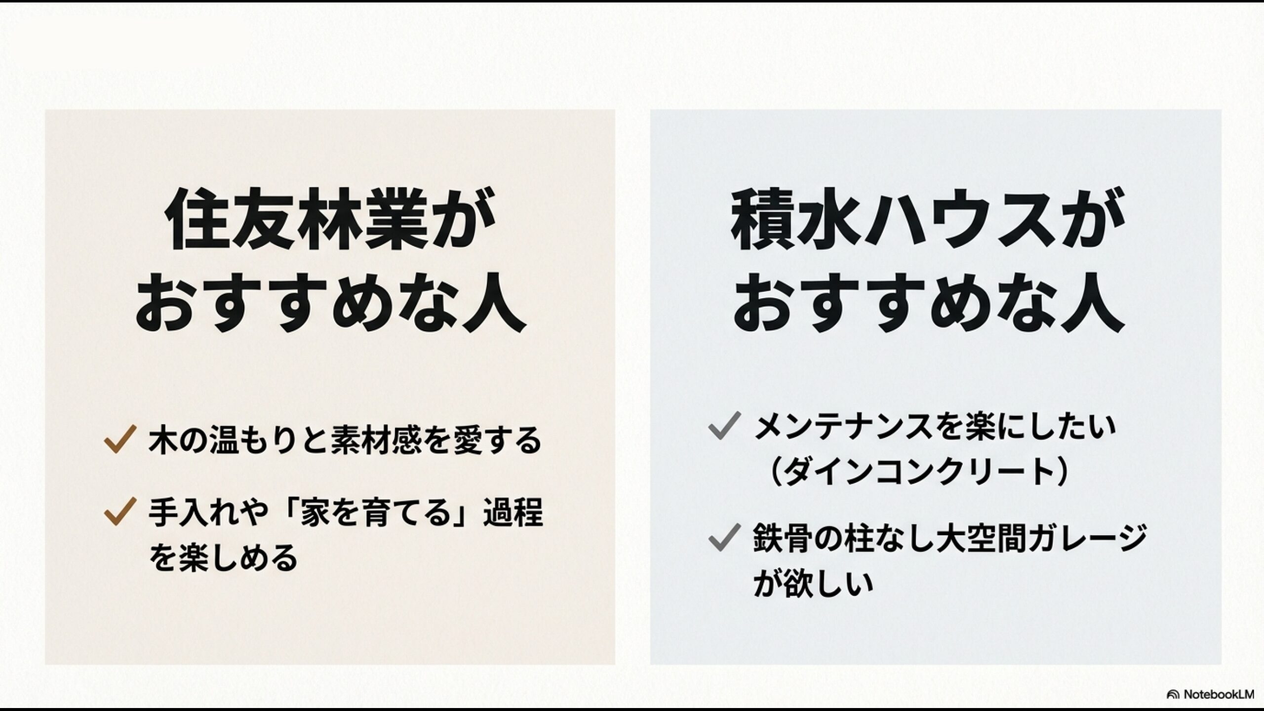 住友林業と積水ハウスのどちらがおすすめか判断するための比較チェックリスト