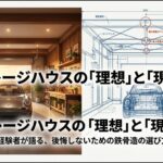 ガレージハウスの理想と現実をイメージしたポルシェ911の青いワイヤーフレームイラスト