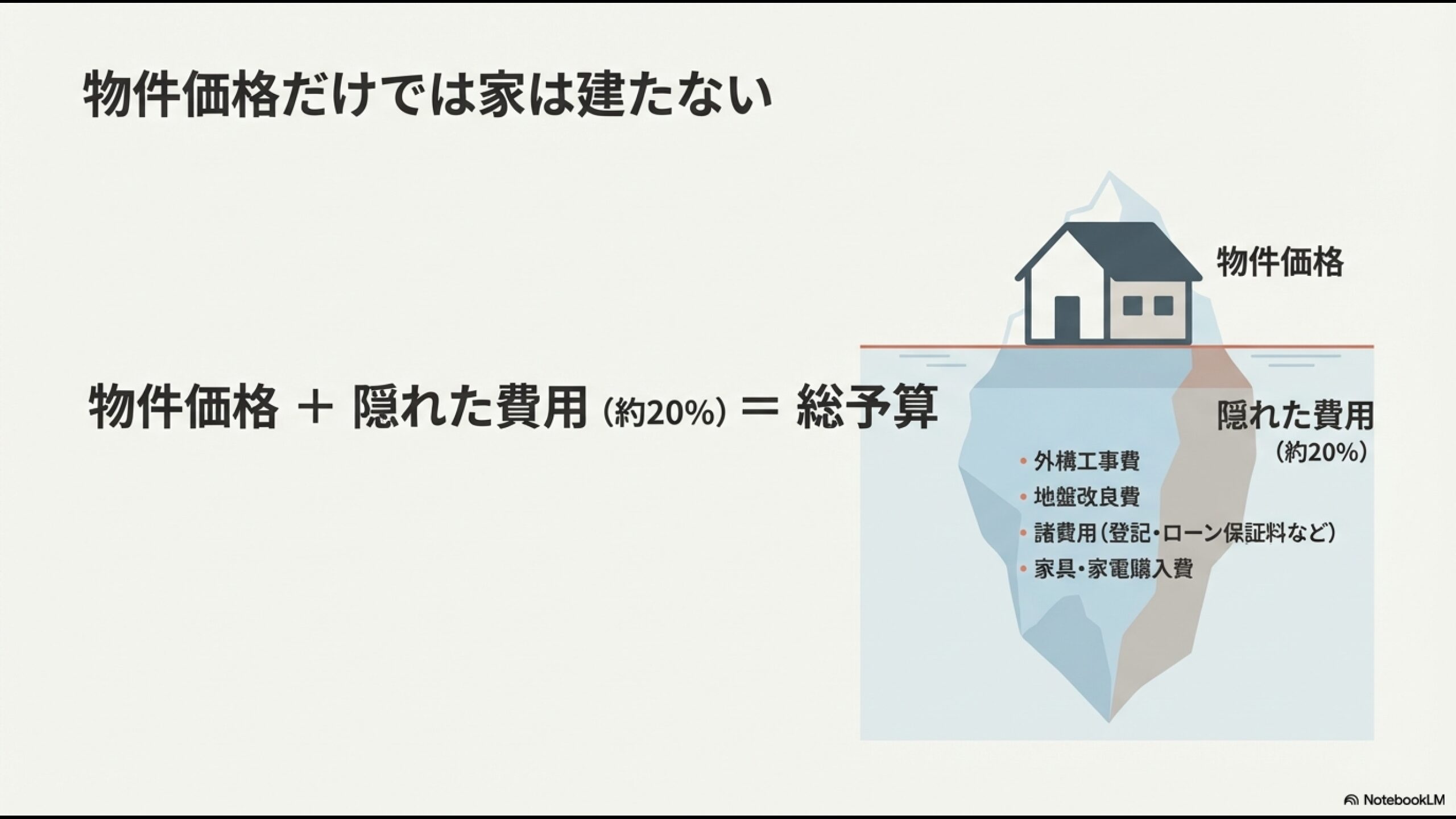 物件価格以外にかかる約20%の隠れた費用と総予算の内訳