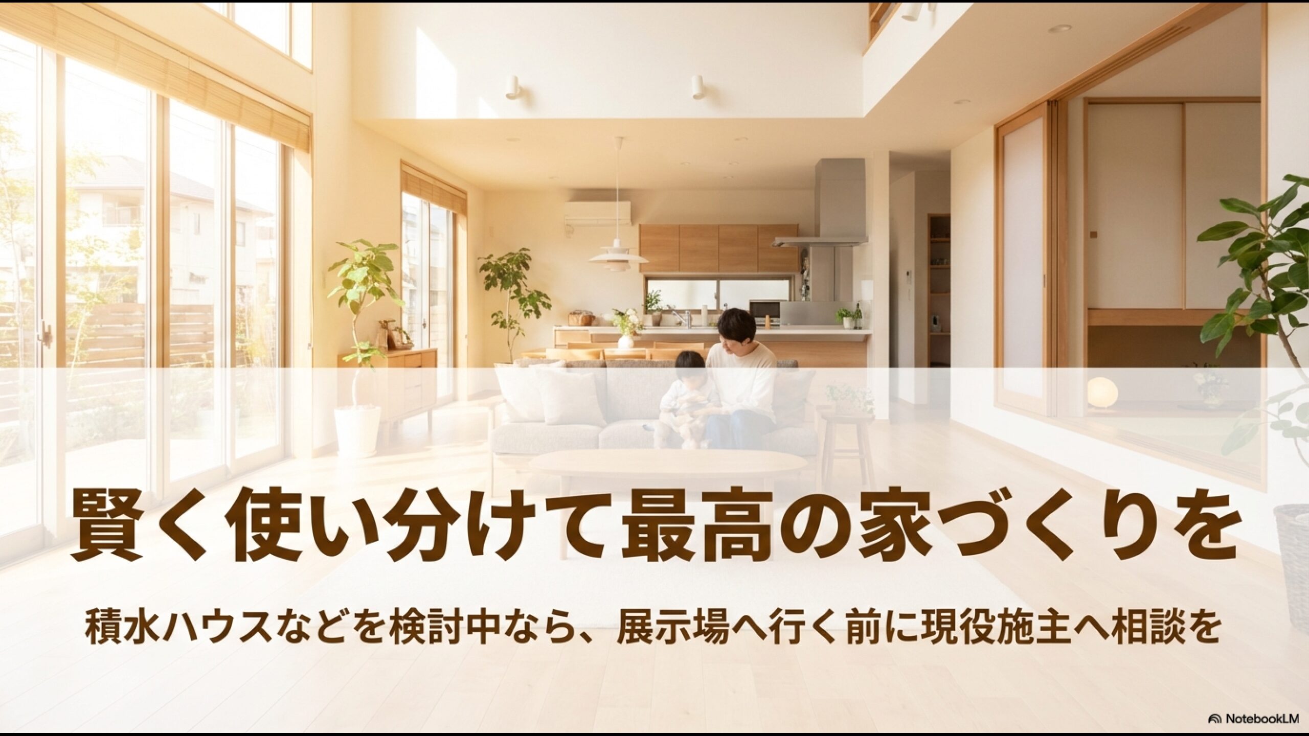 賢く使い分けて最高の家づくりをするために、展示場へ行く前に現役施主へ相談することを推奨するスライド